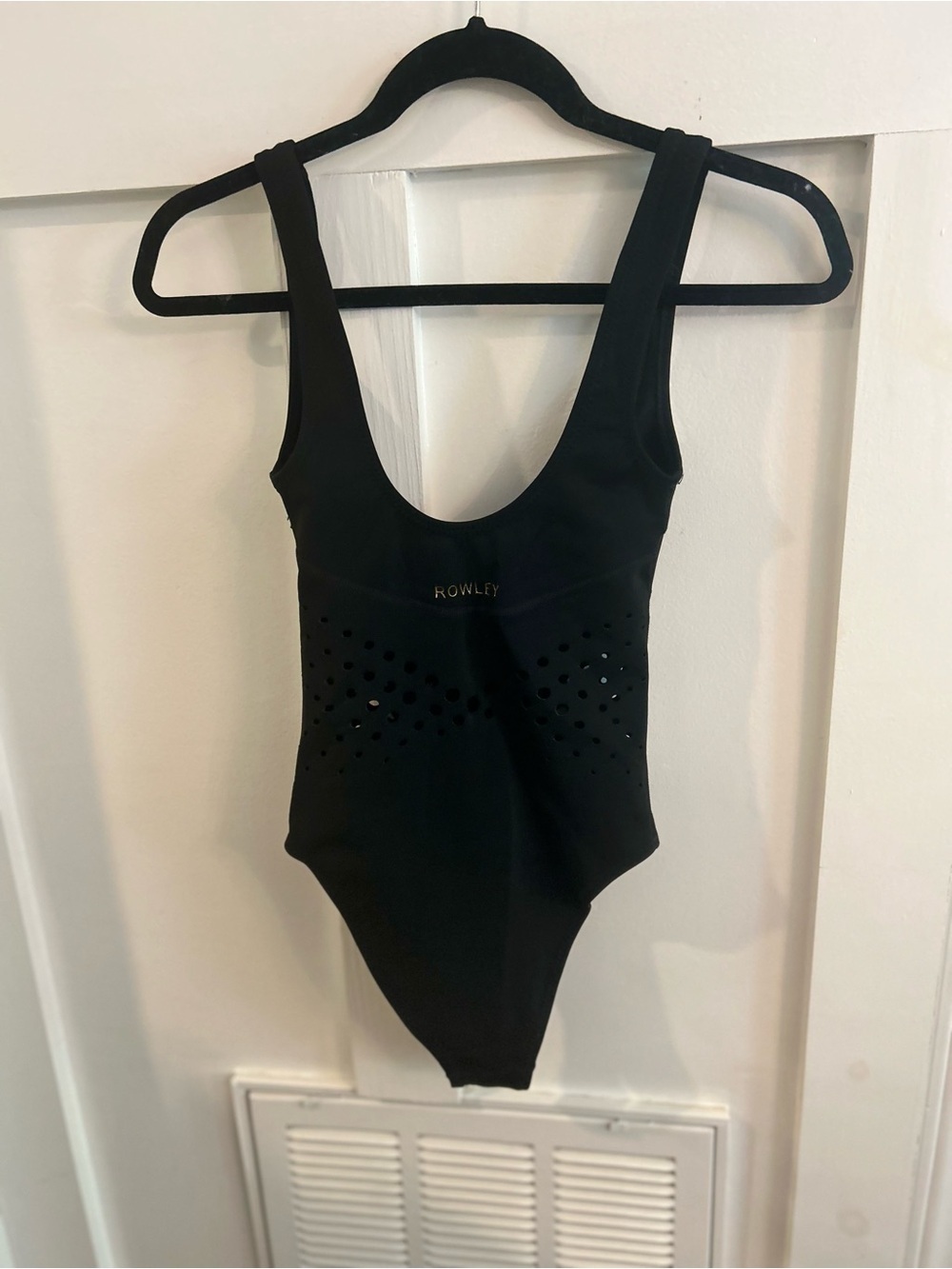 Rowley Black racy v neck Perforated One-Piece Swimsuit XS - Picture 5 of 8